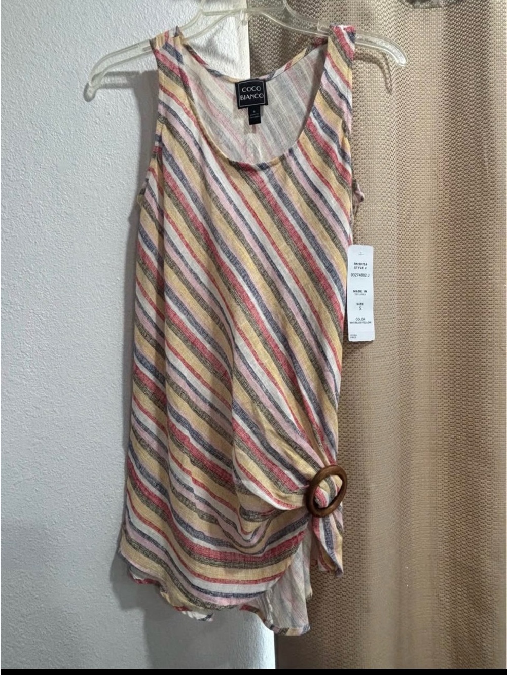 Coco Bianco Striped Tank Top in Pink, Yellow, Blue and Cream